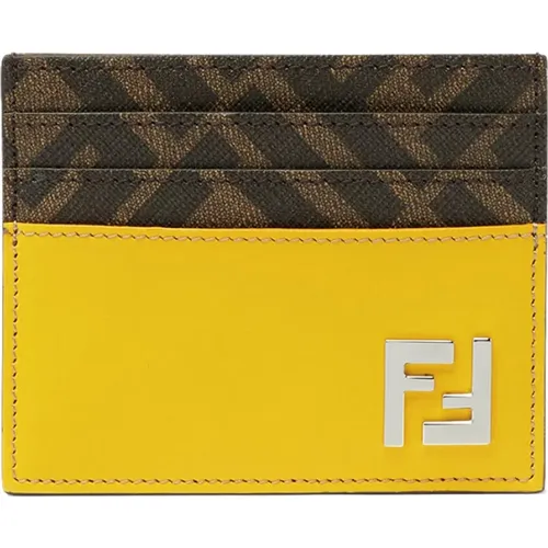 Leather Wallet with FF Fabric Details , male, Sizes: ONE SIZE - Fendi - Modalova