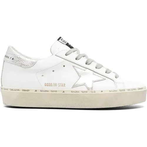 Weiße Ledersneaker für Frauen,Silberne Hi Star Sneakers - Golden Goose - Modalova