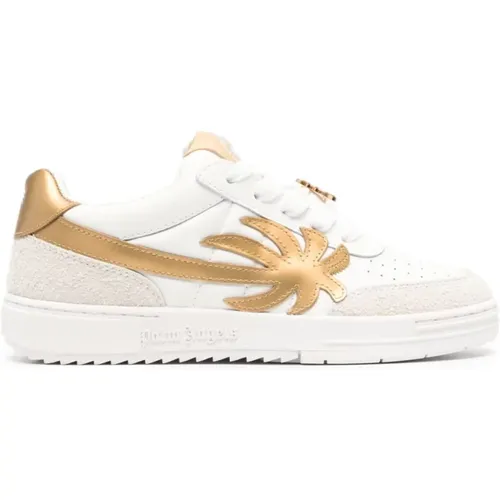 Weiße Sneakers mit Goldfarbenen Details , Damen, Größe: 37 EU - Palm Angels - Modalova