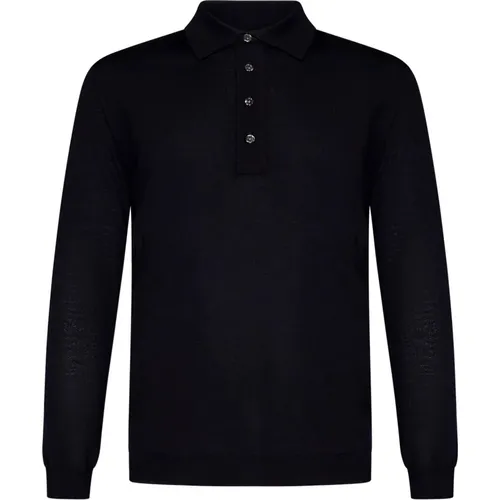 Luxurious Midnight Merino Wool Polo , male, Sizes: 2XL, XL, S - Low Brand - Modalova