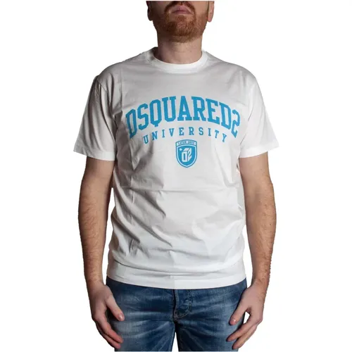 University T-Shirt with Light Blue Print , male, Sizes: M, 2XL, S, XL, L - Dsquared2 - Modalova