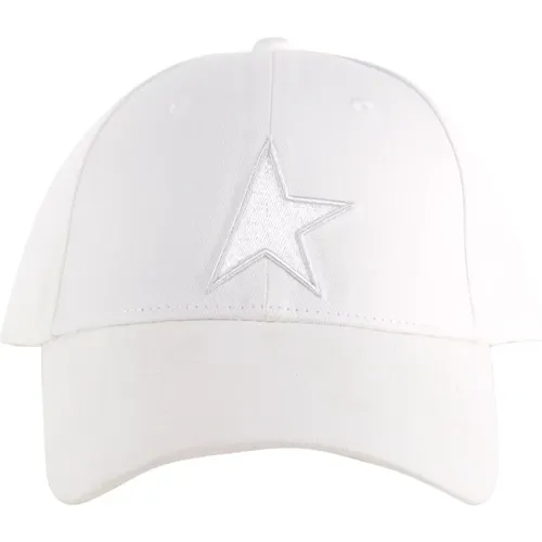 Baumwollmütze mit verstellbarem Verschluss, Baseball Cap mit halbem Sternenlogo-Stickerei,Weiße Baseballkappe mit Sternen-Patch - Golden Goose - Modalova