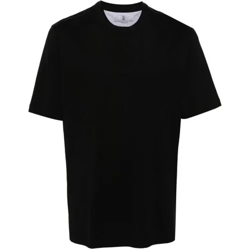 Schwarzes Baumwoll-Jersey T-Shirt , Herren, Größe: S - BRUNELLO CUCINELLI - Modalova