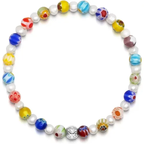 Men& Pearl Wristband with Hand-Painted Gl Beads , male, Sizes: S, M, 2XL, L, XL - Nialaya - Modalova