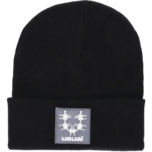 Schwarze Beanie Mütze mit Logo Patch - Usual - Modalova