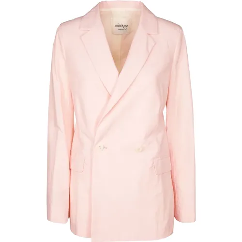 Double-Breasted Linen Blend Jacket , female, Sizes: L, M, S - Ottod'Ame - Modalova