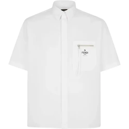 Cotton Poplin Shirt with Zip Pocket , male, Sizes: XL - Fendi - Modalova