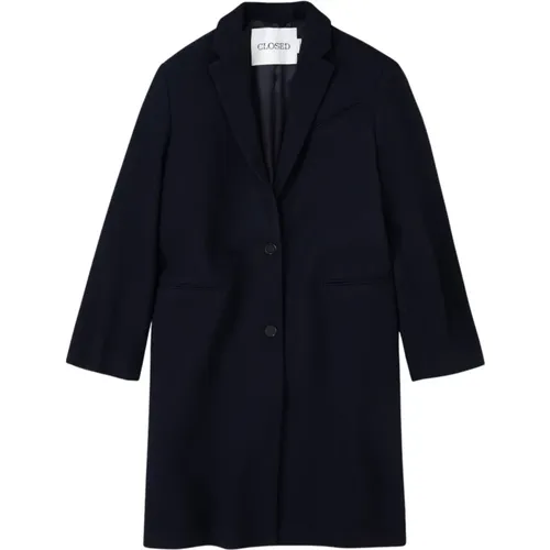 Navy Wool Blend Coat , female, Sizes: M - closed - Modalova