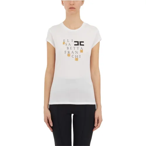 Baumwoll Logo T-Shirt , Damen, Größe: L - Elisabetta Franchi - Modalova