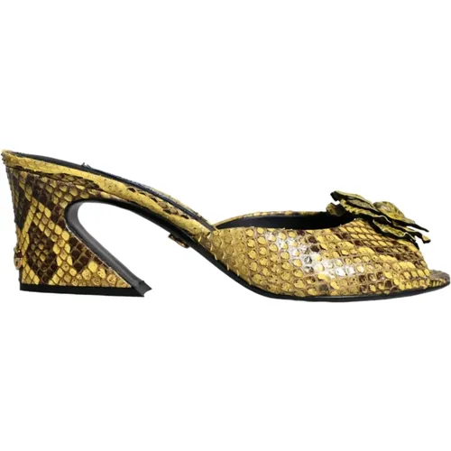 Leather Block Heel Mules Shoes , female, Sizes: 6 UK - Dolce & Gabbana - Modalova