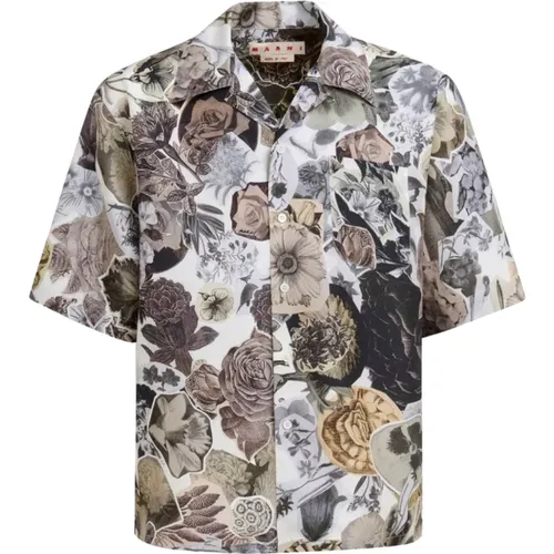 Floral Print Camp Collar Shirt , male, Sizes: M - Marni - Modalova