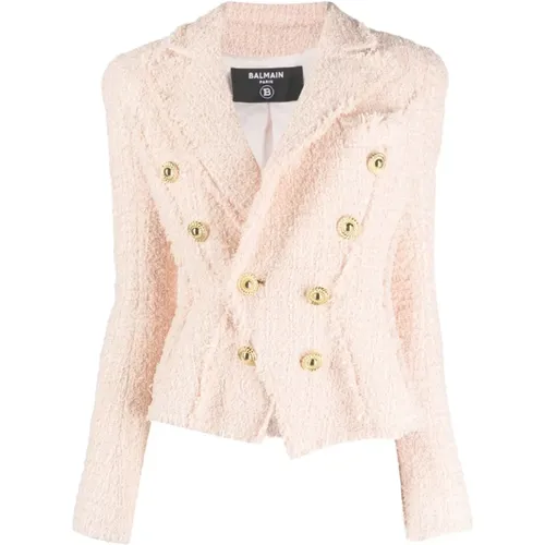 Powder Tweed Jacket with Gold-Tone Buttons , female, Sizes: M - Balmain - Modalova