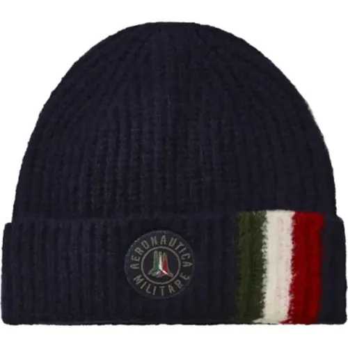 Ribbed Hat with Tricolor Details , male, Sizes: L, M - aeronautica militare - Modalova