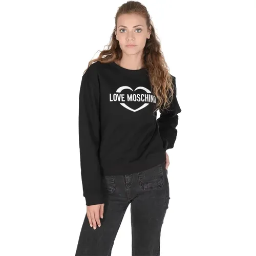 Schwarzer Baumwoll-Sweatshirt mit Einlage , Damen, Größe: XS - Love Moschino - Modalova