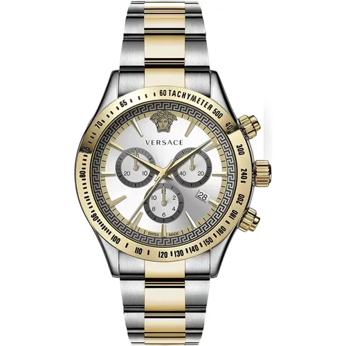 Classic Chrono Men's Watch Silver Gold Stainless Steel , male, Sizes: ONE SIZE - Versace - Modalova