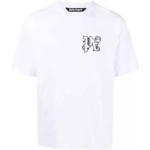 Bestickte Monogramm Crewneck T-Shirts und Polos , Herren, Größe: L - Palm Angels - Modalova