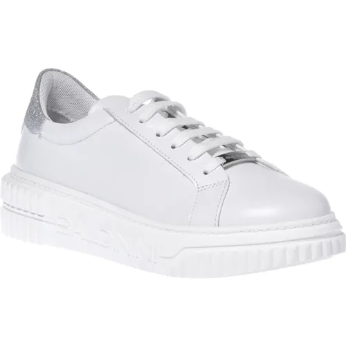 Sneaker in black and silver calfskin , female, Sizes: 6 UK, 8 UK - Baldinini - Modalova