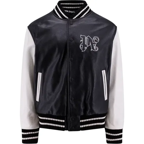 Leather Jacket with Snap Button Closure , male, Sizes: M - Palm Angels - Modalova