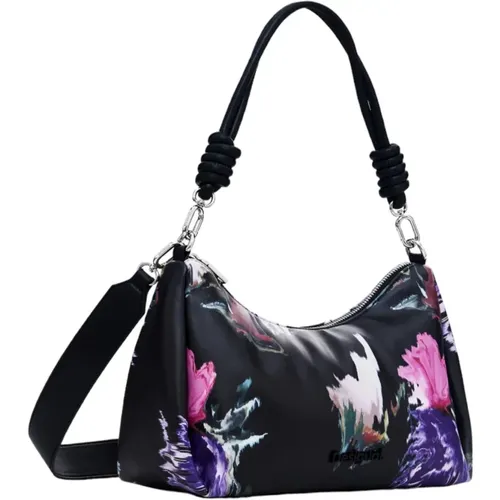 Black Floral Handbag with Shoulder Strap , female, Sizes: ONE SIZE - Desigual - Modalova