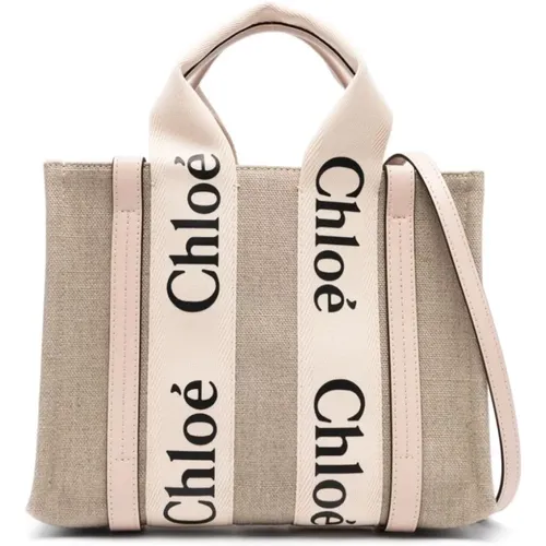 Leder Canvas Logo Riemen Tasche , Damen, Größe: ONE Size - Chloé - Modalova