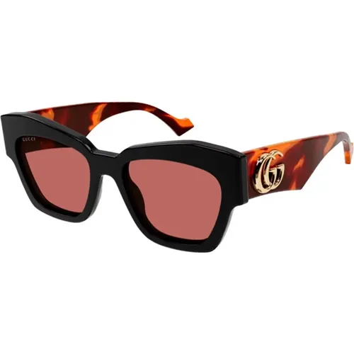 Cat-eye Sunglasses in /Orange/Red Tortoise , female, Sizes: 55 MM - Gucci - Modalova