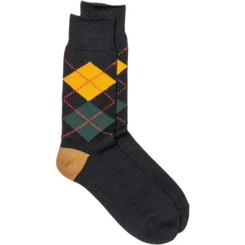 Argyle Crew Socken Schwarz/Zimt , unisex, Größe: M - RoToTo - Modalova