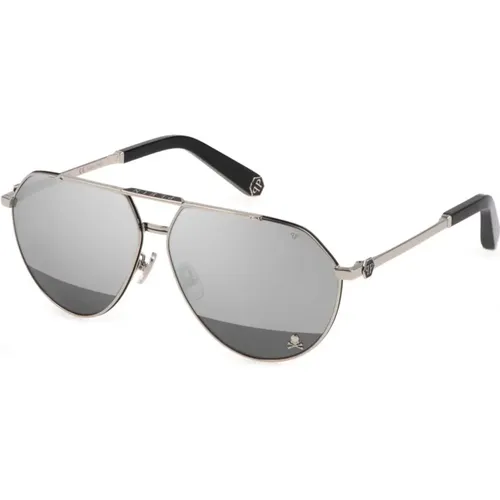 Skull Shield Sonnenbrille Silber/Grau , unisex, Größe: 64 MM - Philipp Plein - Modalova