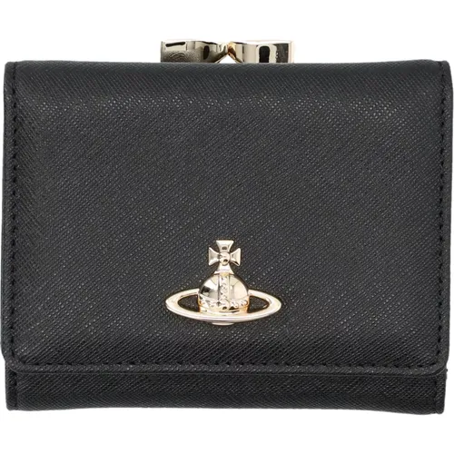 Saffiano Leather Wallet with Orb Emblem , female, Sizes: ONE SIZE - Vivienne Westwood - Modalova