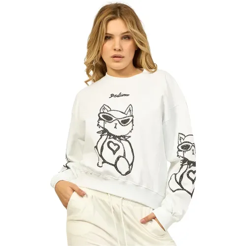Crewneck Sweater with Print and Rhinestones , female, Sizes: S, L, M - Disclaimer - Modalova