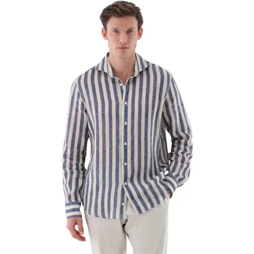 Striped Linen Shirt - Blue and Beige , male, Sizes: 2XL - van Laack - Modalova