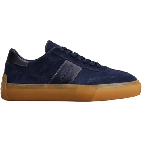 Blaue Wildleder-Sneakers mit Lederapplikationen , Herren, Größe: 41 1/2 EU - TOD'S - Modalova