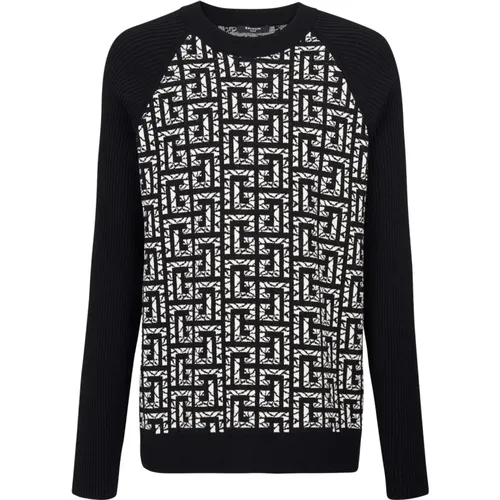 Wool jumper with marbled monogram , male, Sizes: S - Balmain - Modalova