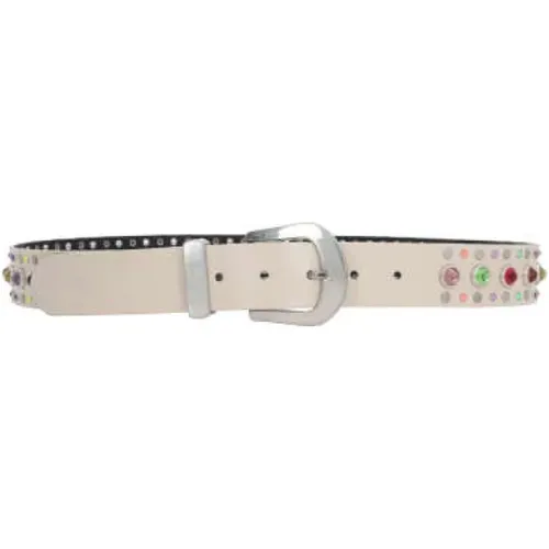 Los Angeles Weißes Ledergürtel mit Nieten und Multicolor-Kristallen,Belts - HTC - Modalova