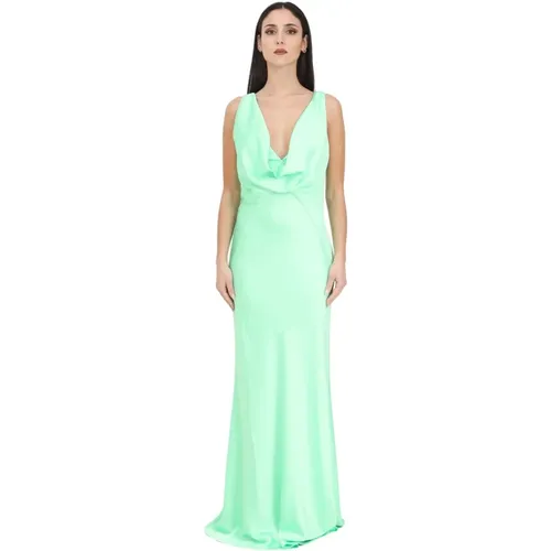 Elegantes Grünes Ärmelloses Langes Kleid mit V-Ausschnitt Drapierung , Damen, Größe: 2XS - pinko - Modalova