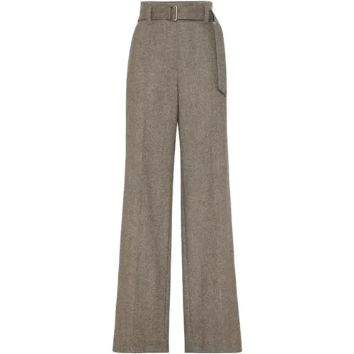 Herringbone Wool Blend Trousers , female, Sizes: S, M - BRUNELLO CUCINELLI - Modalova