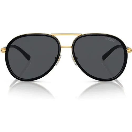 Goldene Metall Piloten Sonnenbrille mit Dunkelgrauer Linse , Damen, Größe: 60 MM - Versace - Modalova