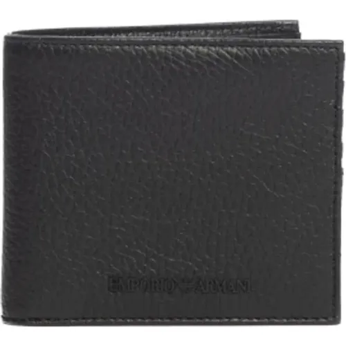 Schwarzes Leder Bifold Wallet mit Logo - Emporio Armani - Modalova