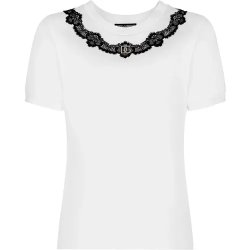 Logo DG Lace Jersey T-Shirt , female, Sizes: 2XS, XS - Dolce & Gabbana - Modalova