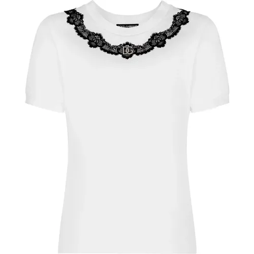 Logo DG Lace Jersey T-Shirt , female, Sizes: M, 2XS, S - Dolce & Gabbana - Modalova