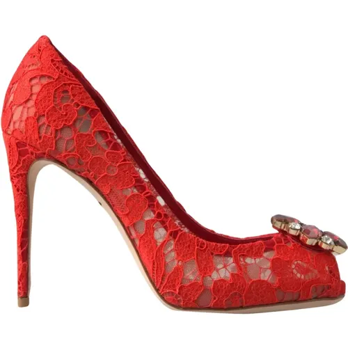 Rote Spitze Kristall Absatzschuhe , Damen, Größe: 35 EU - Dolce & Gabbana - Modalova