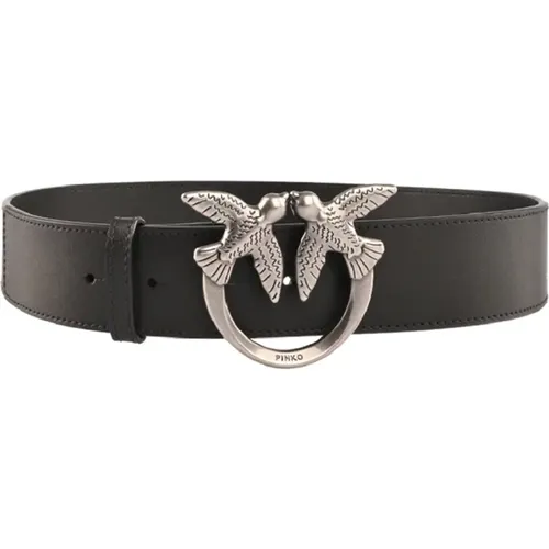 High Waist Leather Belt with Love Birds Diamond Cut Buckle , female, Sizes: L - pinko - Modalova