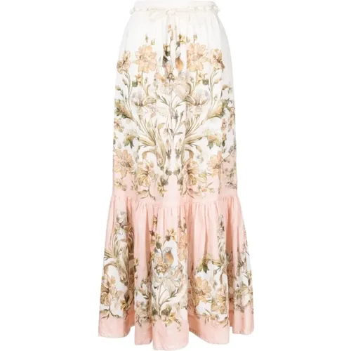 Floral Print Linen Midi Skirt , female, Sizes: L, S, M - Zimmermann - Modalova