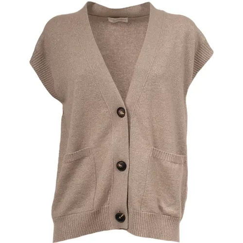 Ribbed Knit Buttoned Vest , female, Sizes: S, XS - Le Tricot Perugia - Modalova