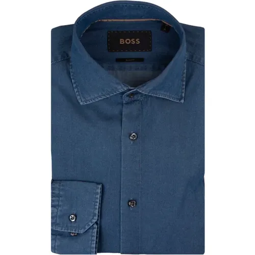 Blaues Denim Slim-Fit Hemd , Herren, Größe: 2XL - Hugo Boss - Modalova