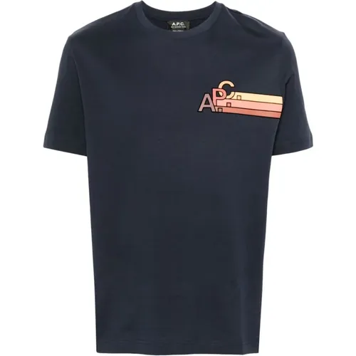 Blaues Baumwoll-Jersey T-Shirt mit Logo-Print - A.p.c. - Modalova