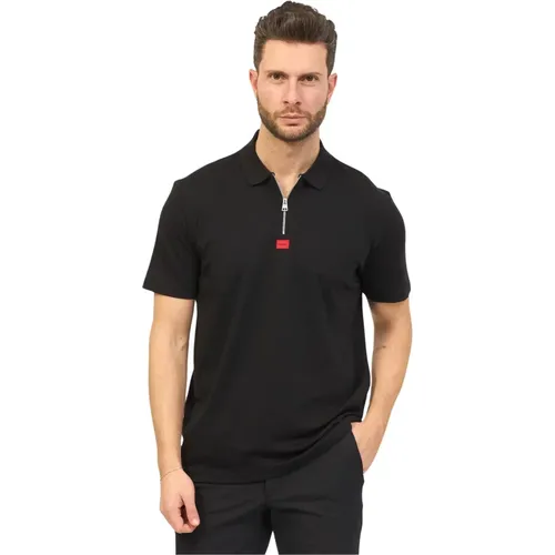 Herren Polo Shirt mit Reißverschluss und rotem Logo , Herren, Größe: XL - Hugo Boss - Modalova