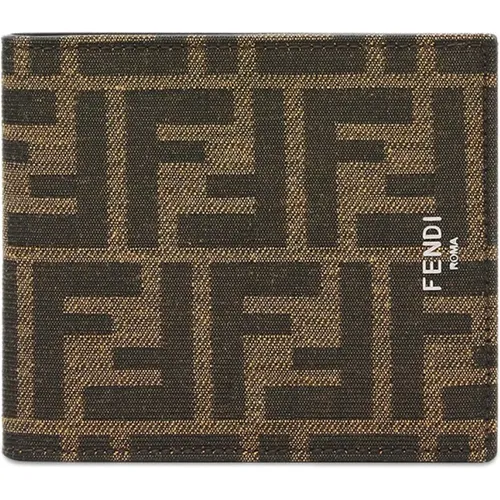 Braune Brieftasche mit FF-Stoffdetails , Herren, Größe: ONE Size - Fendi - Modalova