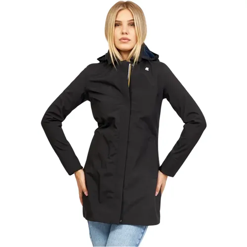 Schwarzer Trenchcoat mit abnehmbarer Kapuze - K-way - Modalova