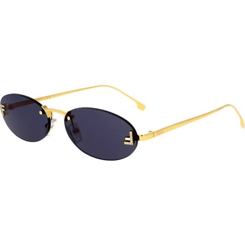 Feminine Oval Sunglasses in Gold and Blue , unisex, Sizes: 54 MM - Fendi - Modalova