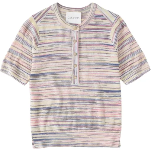 Cotton Knit Shirt with Piqué Texture , female, Sizes: L, S - closed - Modalova